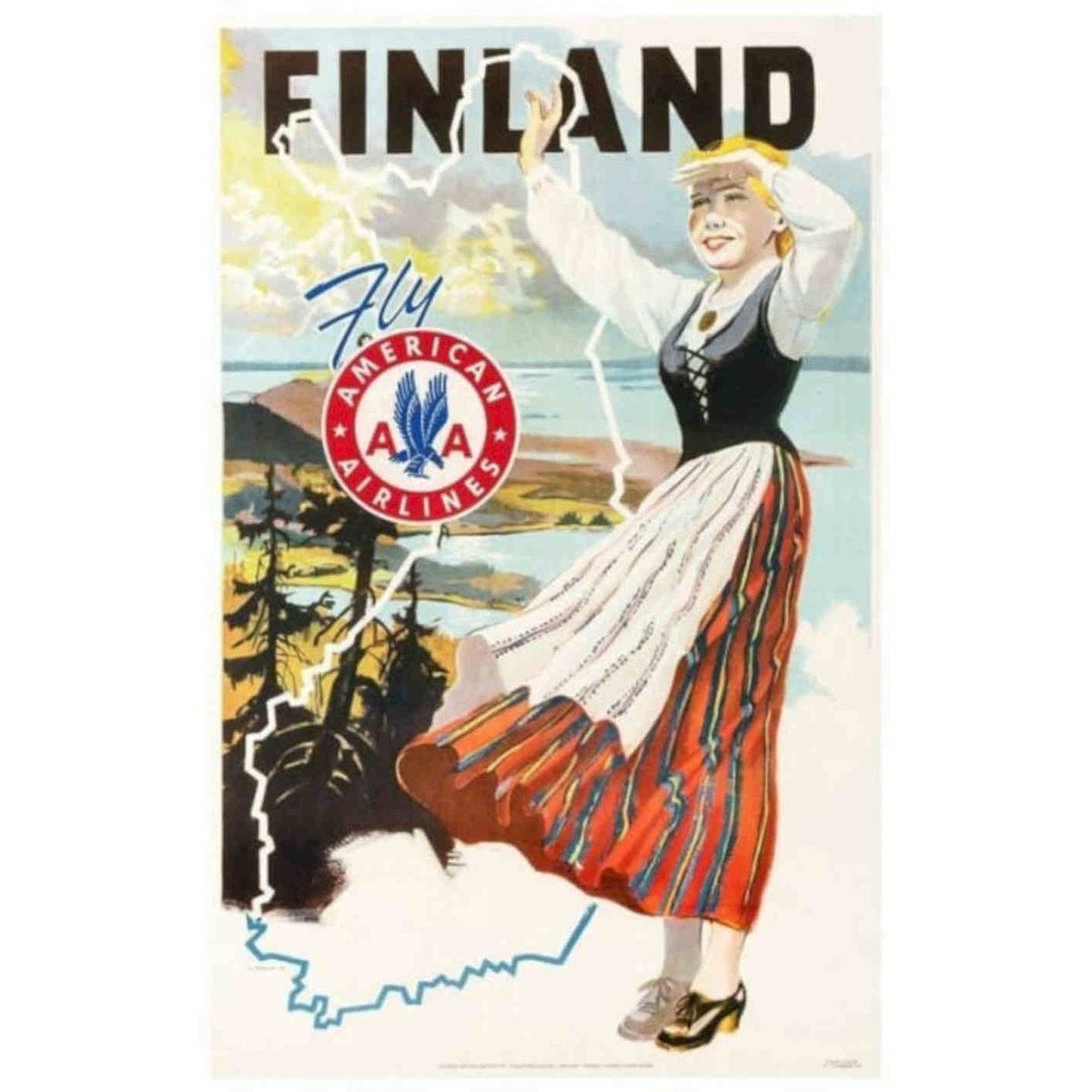 American Airlines To Finland A Vintage Retro Advert Poster A4 Photo Print