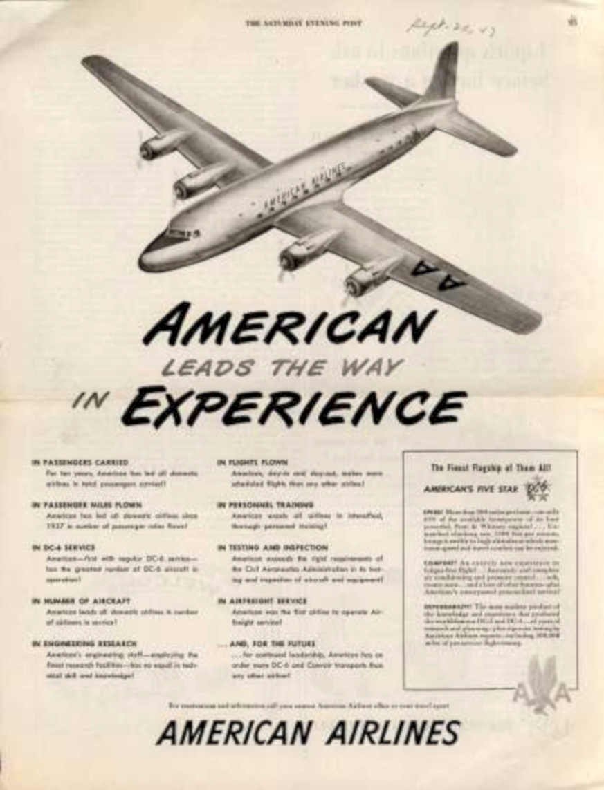 American Dc6 Flight Vintage Retro Advert Ads A4 Photo Print