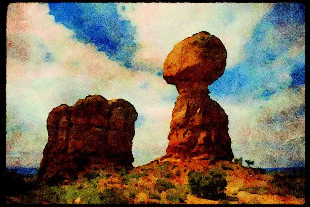 American Landscapes 038013 Balanced Rock Arches National Park A4 Limited Edition Watercolour Print