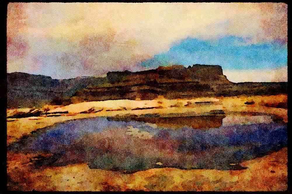 American Landscapes 038021 Rain Pool Canyonlands National Park A4 Limited Edition Watercolour Print