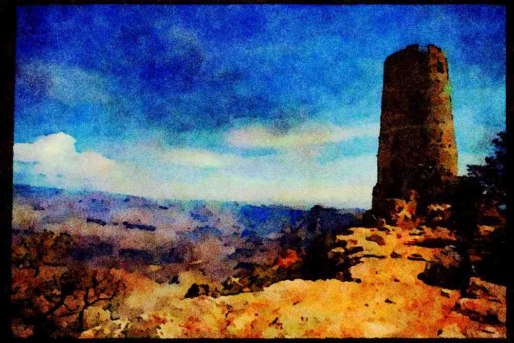 American Landscapes 038048 Desert View Watchtower Grand Canyon A4 Limited Edition Watercolour Print