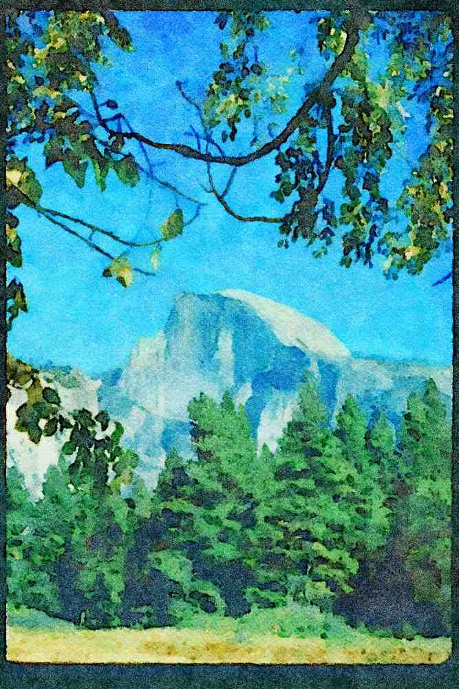 American Landscapes 038084 Half dome Yosemite National Park A4 Limited Edition Watercolour Print