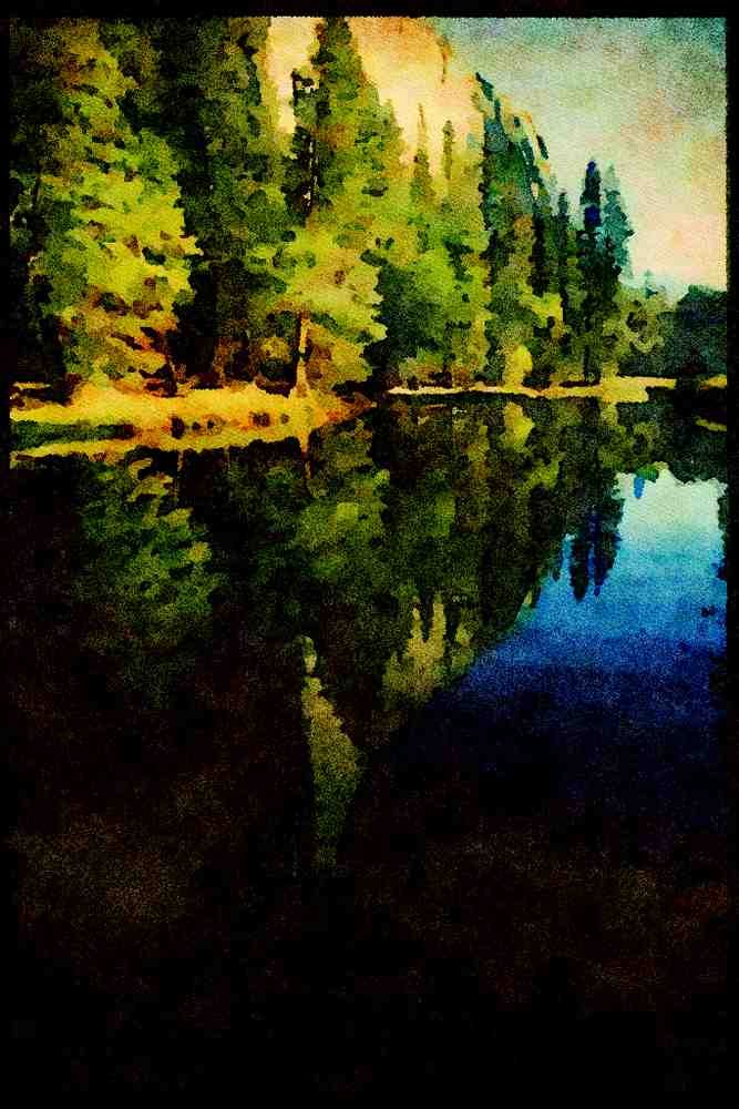 American Landscapes 038091 Merced River Yosemite National Park A4 Limited Edition Watercolour Print