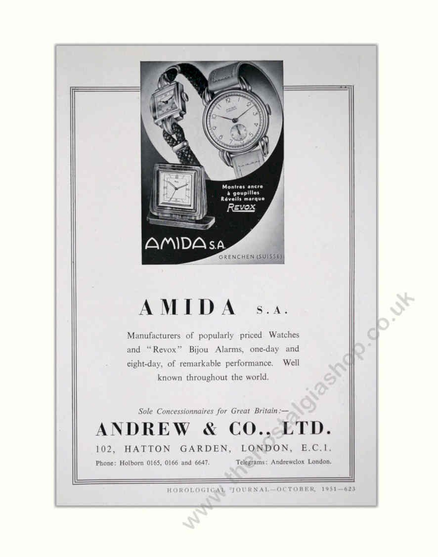 Amida Watches 1951 Vintage Retro Advert Poster A4 Photo Print