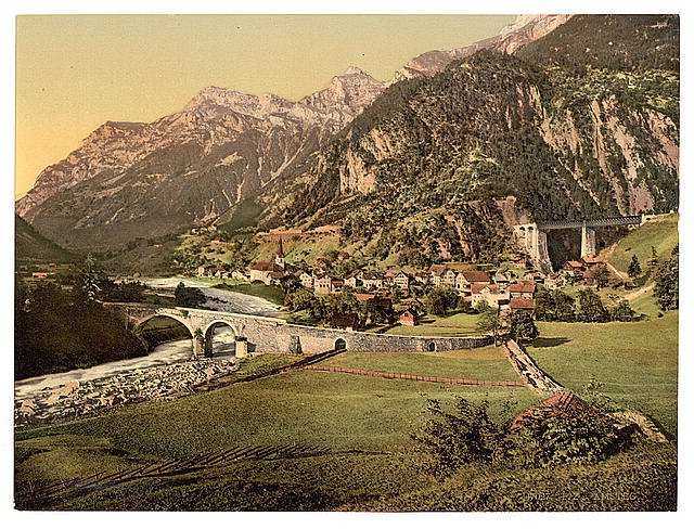 Amsteg general view St Gotthard Railway Vintage A4 Photo Print