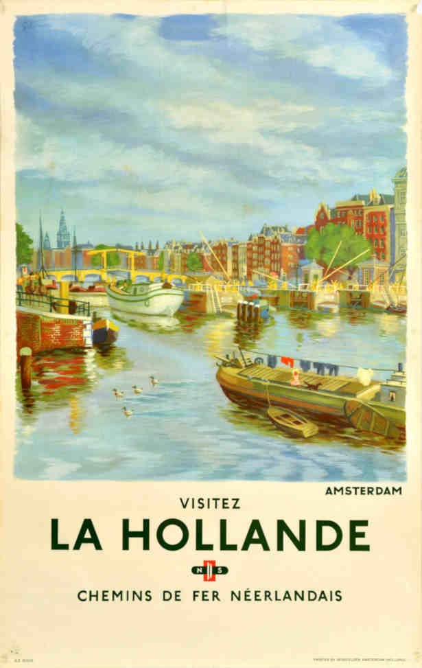 Amsterdam Canal Boats Vintage Retro Advert Poster A4 Photo Print