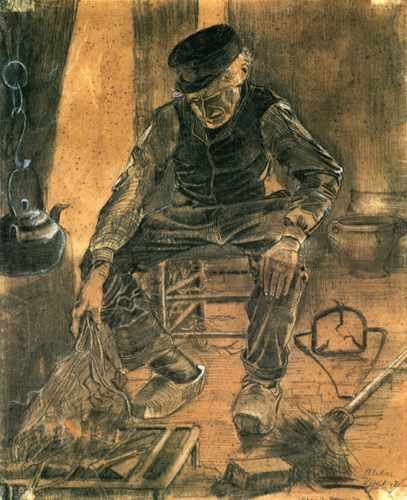 An Old Man Putting Dry Rice On The Hearth 1881 A4 Photo Print
