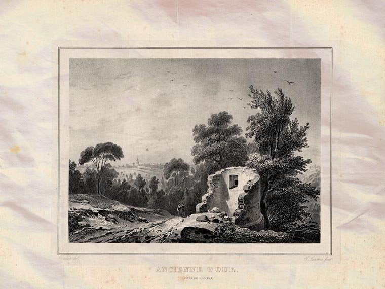 Ancient Tower Near Lanark Scotland 1827 Vintage A4 Photo Print