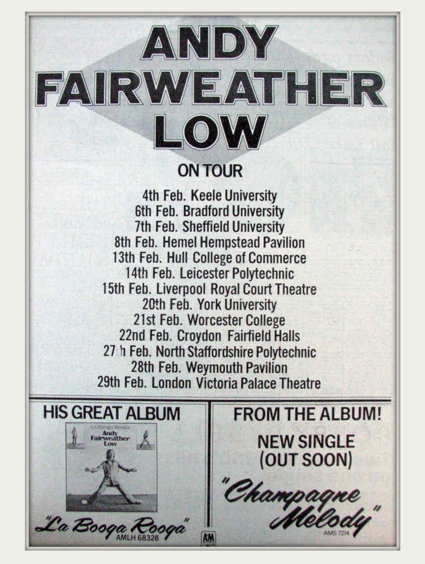 Andy Fairweather Low 1 Vintage Retro Advert Poster A4 Photo Print