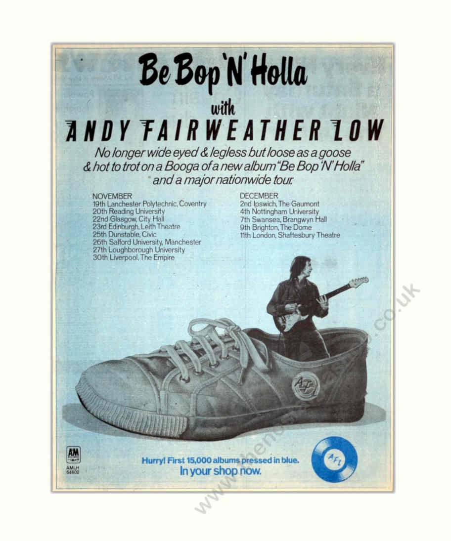 Andy Fairweather Low 3 Vintage Retro Advert Poster A4 Photo Print