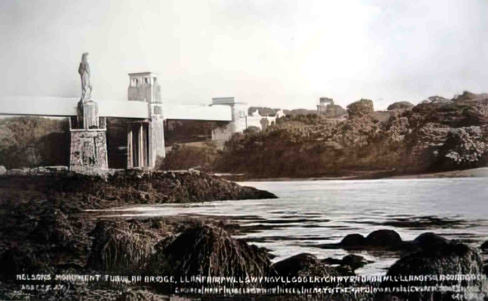 Anglesey Menai Bridge Nelsons Monument Vintage A4 Photo Print