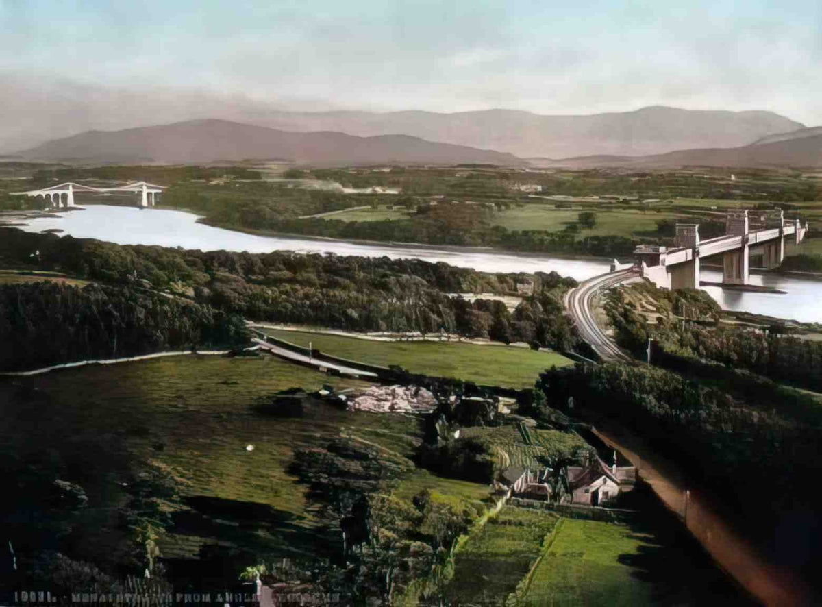 Anglesey Menai Bridges from Anglesey Column Vintage A4 Photo Print