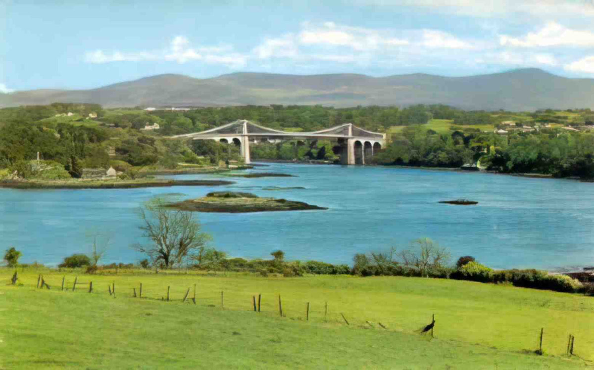 Anglesey Menai Suspension Bridge 1960's Vintage A4 Photo Print