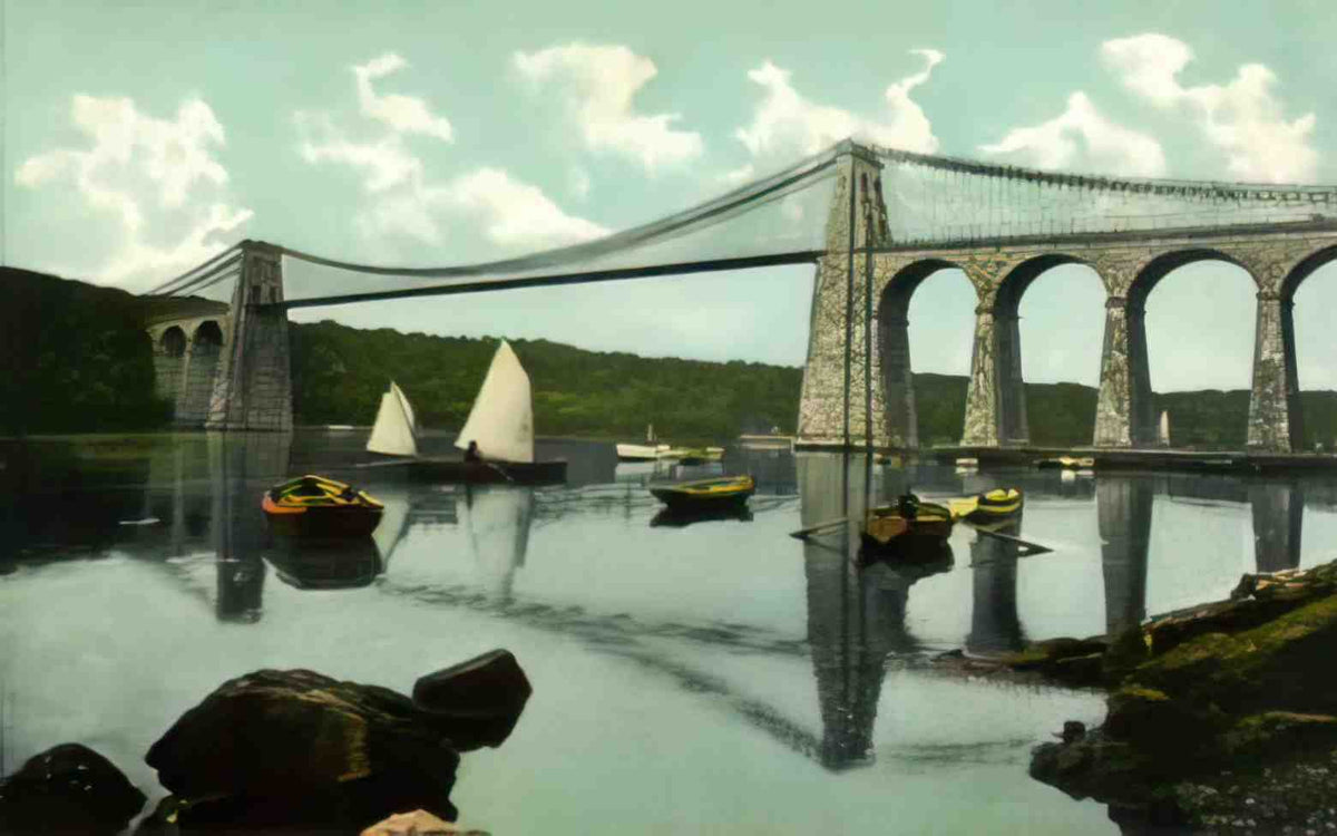 Anglesey Menai Suspension Bridge c1900s Vintage A4 Photo Print