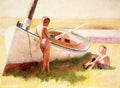 Anschutz Thomas P Two Boys by a Boat A4 Photo Print
