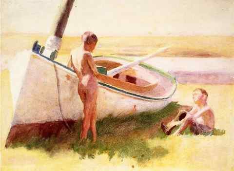 Anschutz Thomas P Two Boys by a Boat A4 Photo Print