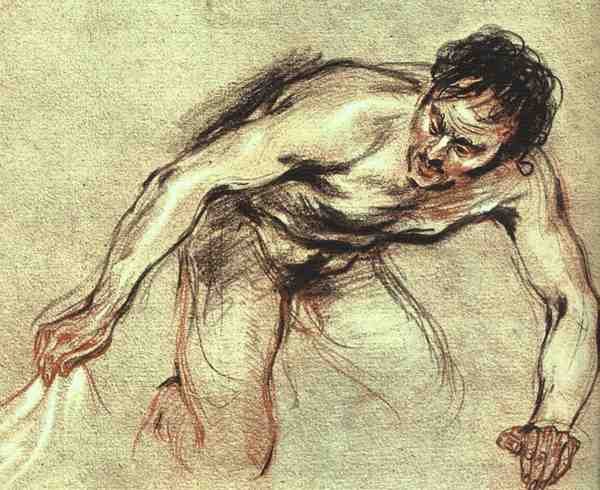 Antoine Jean Watteau Kneeling Male Nude A4 Photo Print