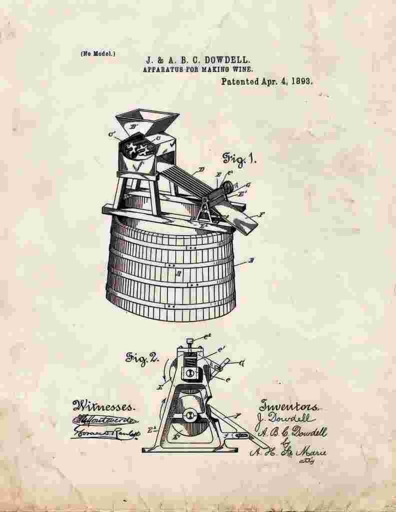 Apparatus For Making Wine Patent Print 1881 A4 Photo Print