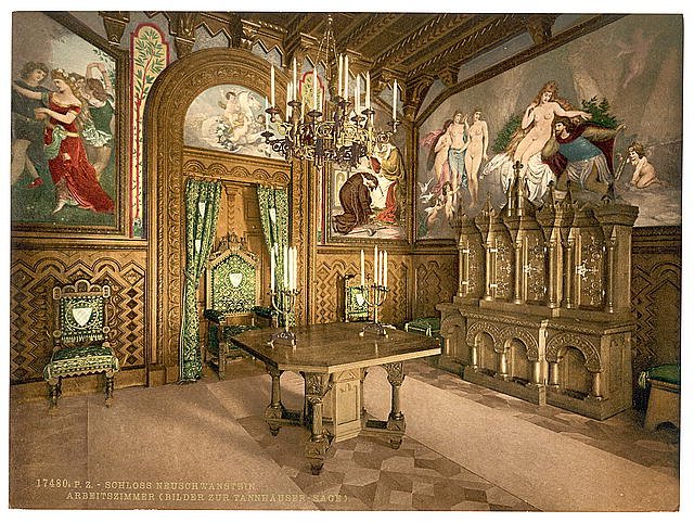 Arbeitszimmer Neuschwanstein Castle Upper Bavaria Vintage A4 Photo Print