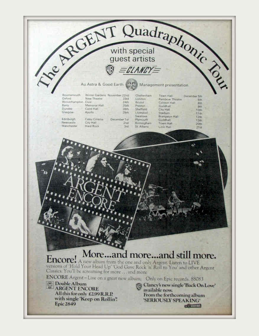 Argent Quadrophonic Tour Vintage Retro Advert Poster A4 Photo Print
