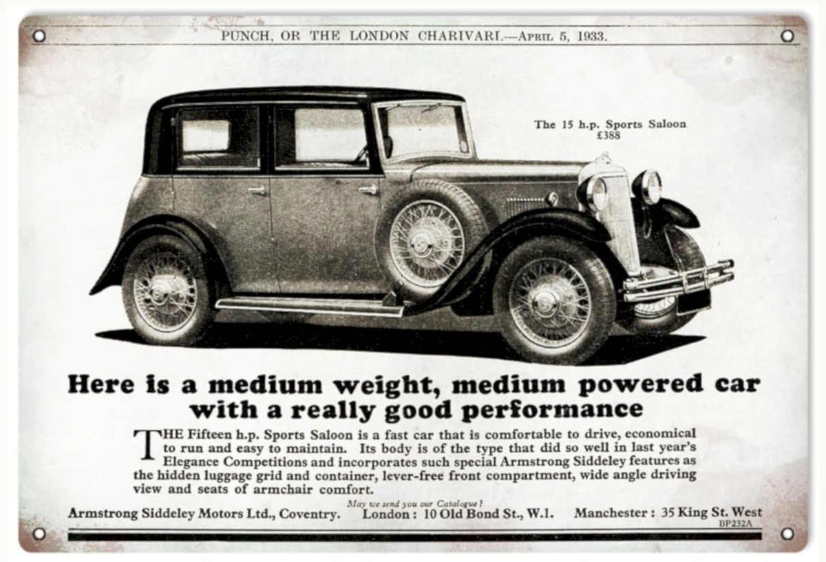 Armstrong Siddeley Charivari Vintage Retro Advert Ads A4 Photo Print