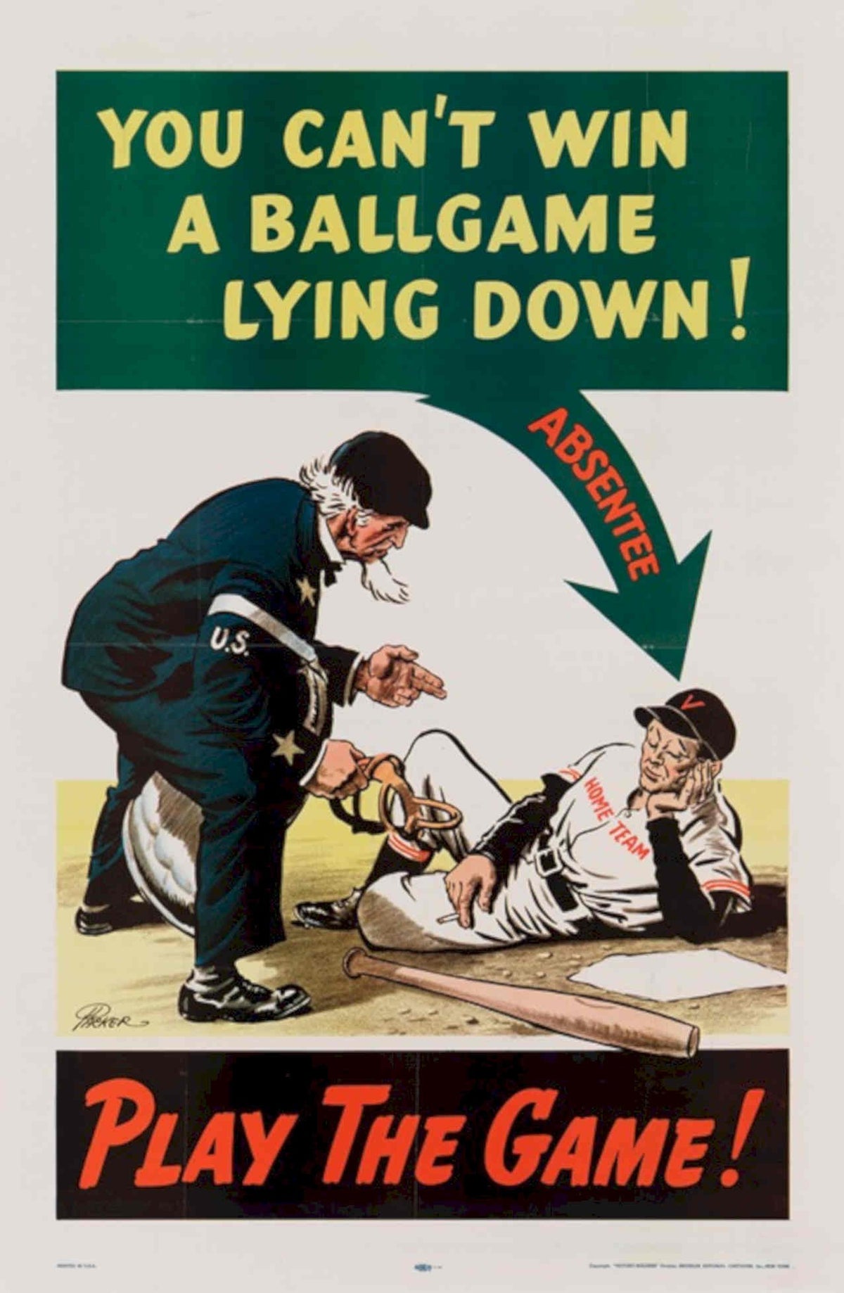 Army Officer Baseball American World War II Advert Poster