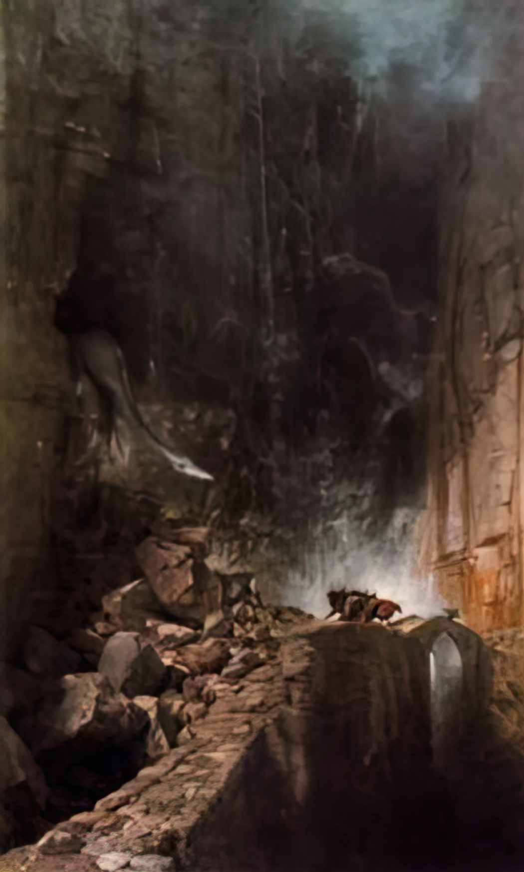 Arnold Bocklin dragon walking between rocks Art A4 Photo Print