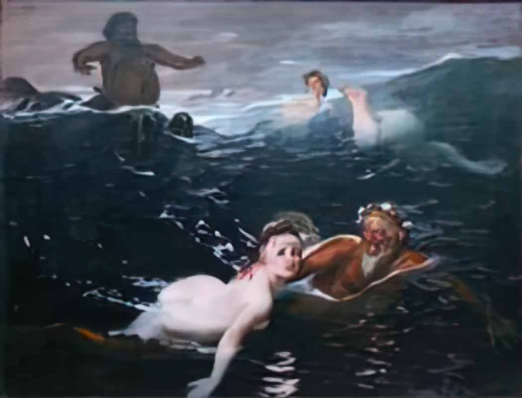 Arnold Bocklin playing in the waves 1883 Art A4 Photo Print