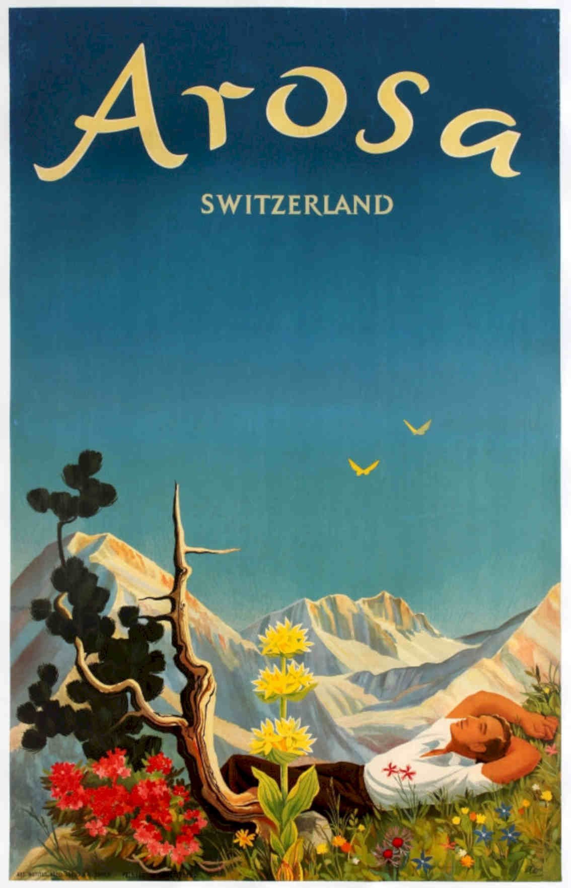 Arosa Mountains Flowers Vintage Retro Advert Poster A4 Photo Print