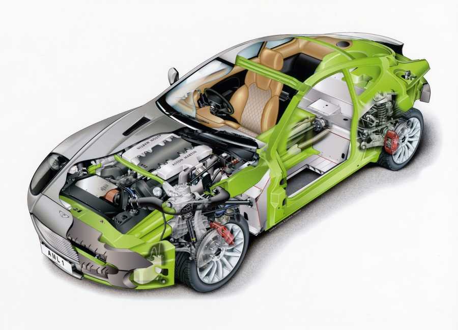 Aston Martin V12 Vanquish 2001 cutaway A4 Photo Print