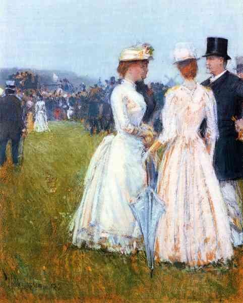 At the Grand Prix in Paris by Hassam Impressionism American A4 Photo Print