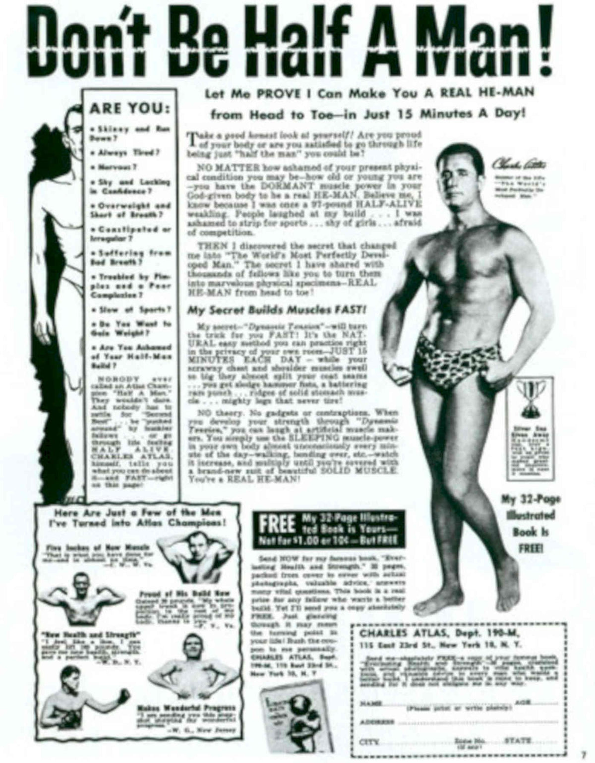 Atlas Dynamic Body 1950s Vintage Retro Advert Poster