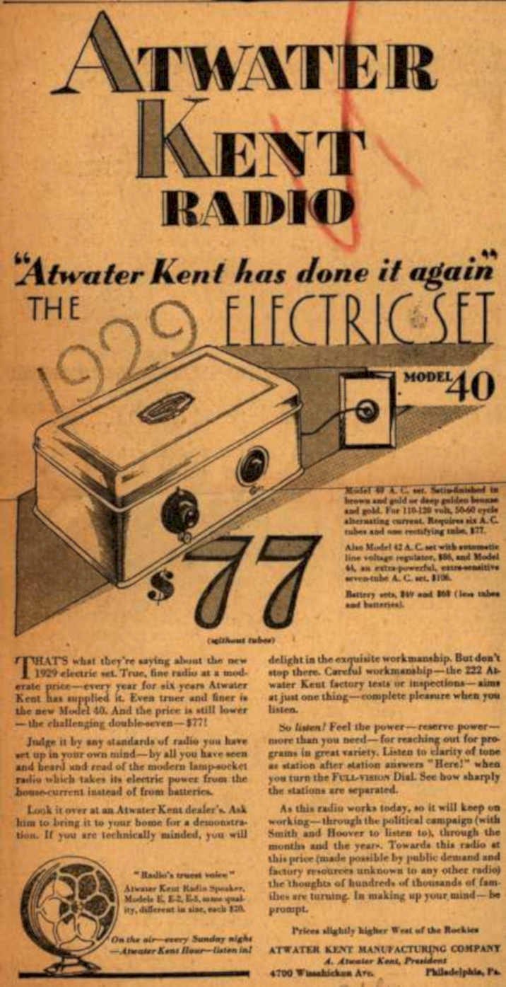 Atwater Kent Radio 1 Vintage Retro Advert Ads A4 Photo Print
