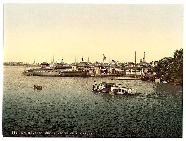 Aussen Alster and Pleasure Gardens Hamburg Vintage A4 Photo Print