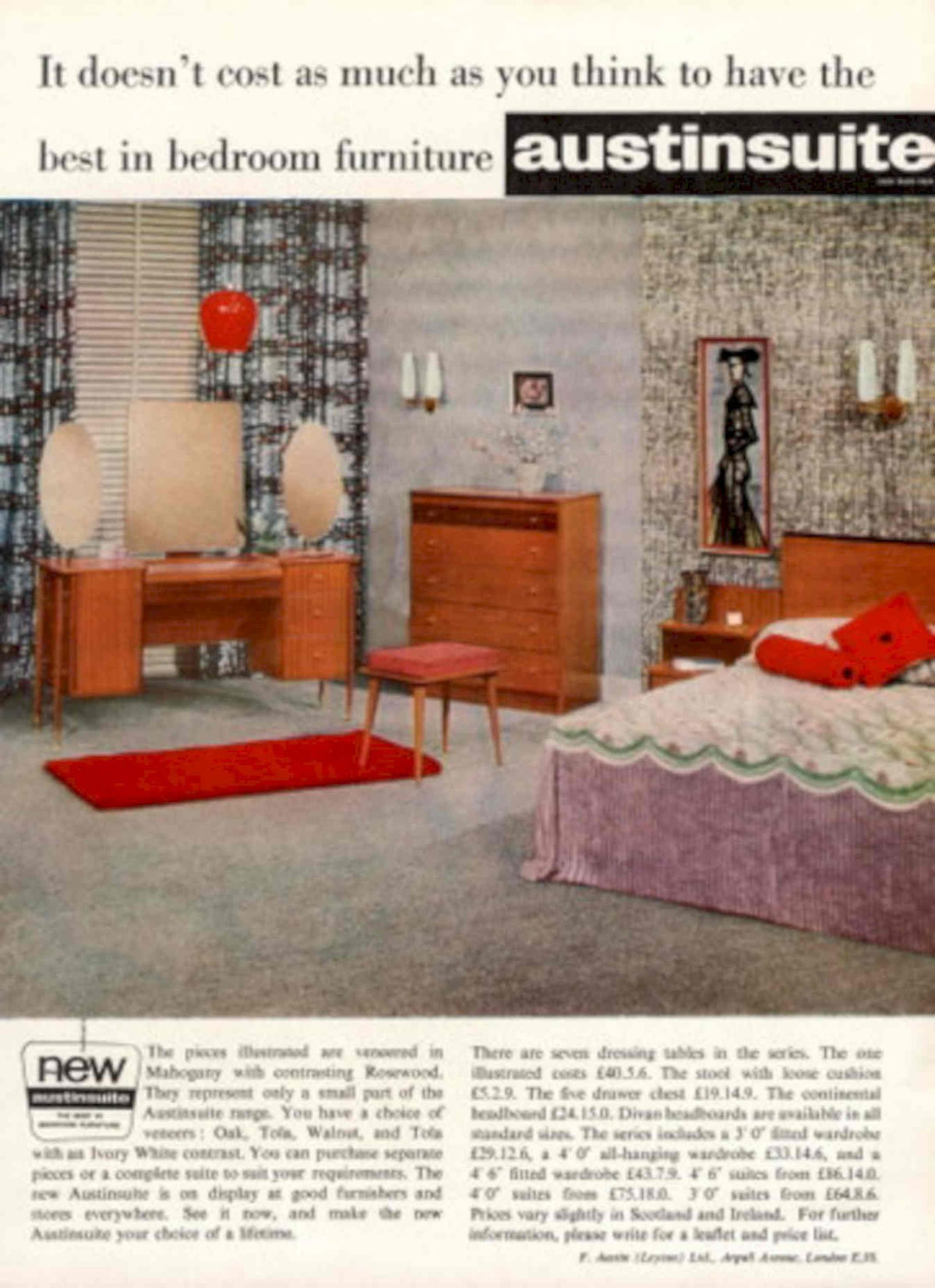 Austin Suite Bedroom 1950s Vintage Retro Advert Poster
