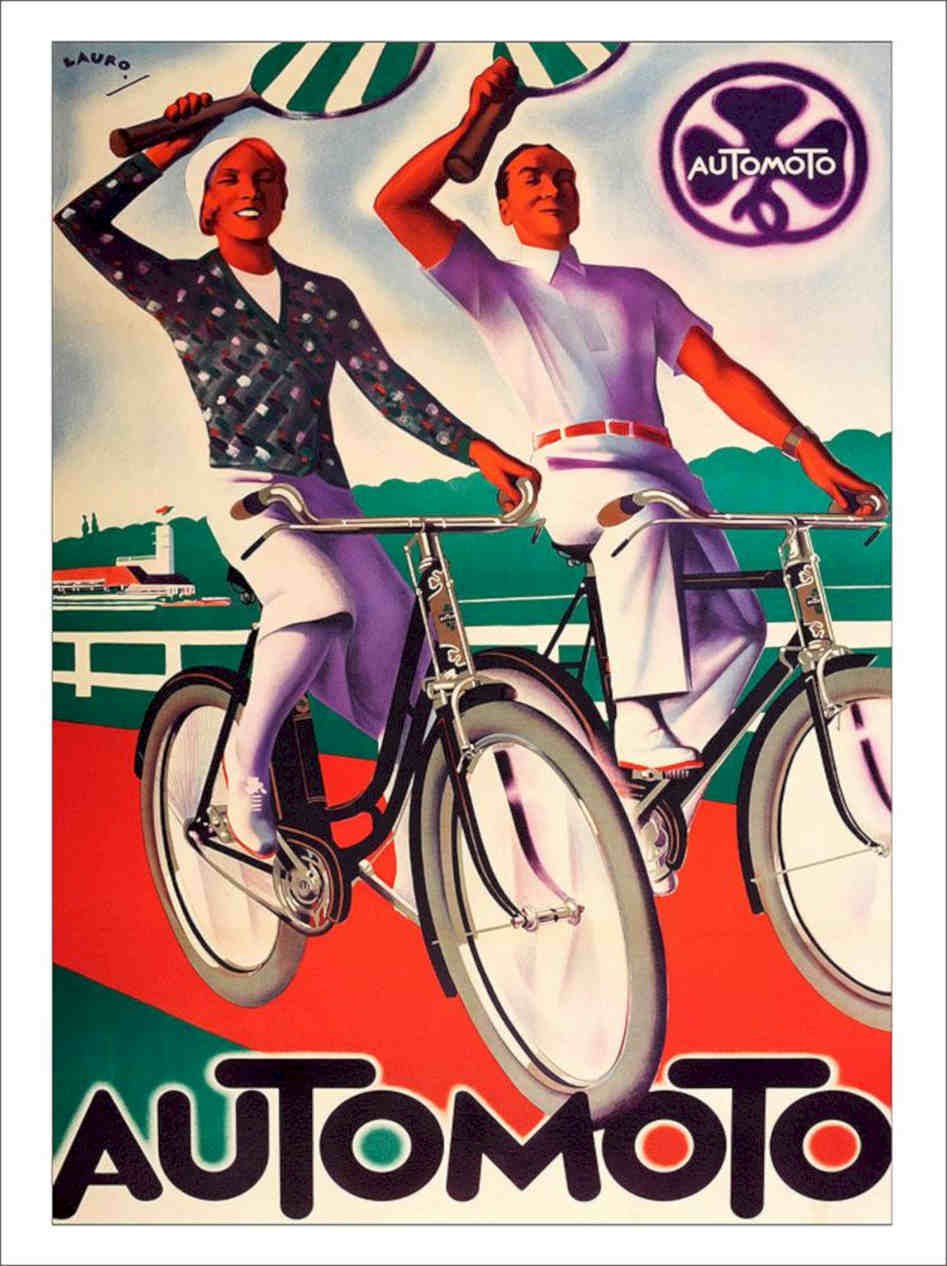 Automoto Cycling With Tennis Raquets Vintage Retro Advert Poster A4 Photo Print