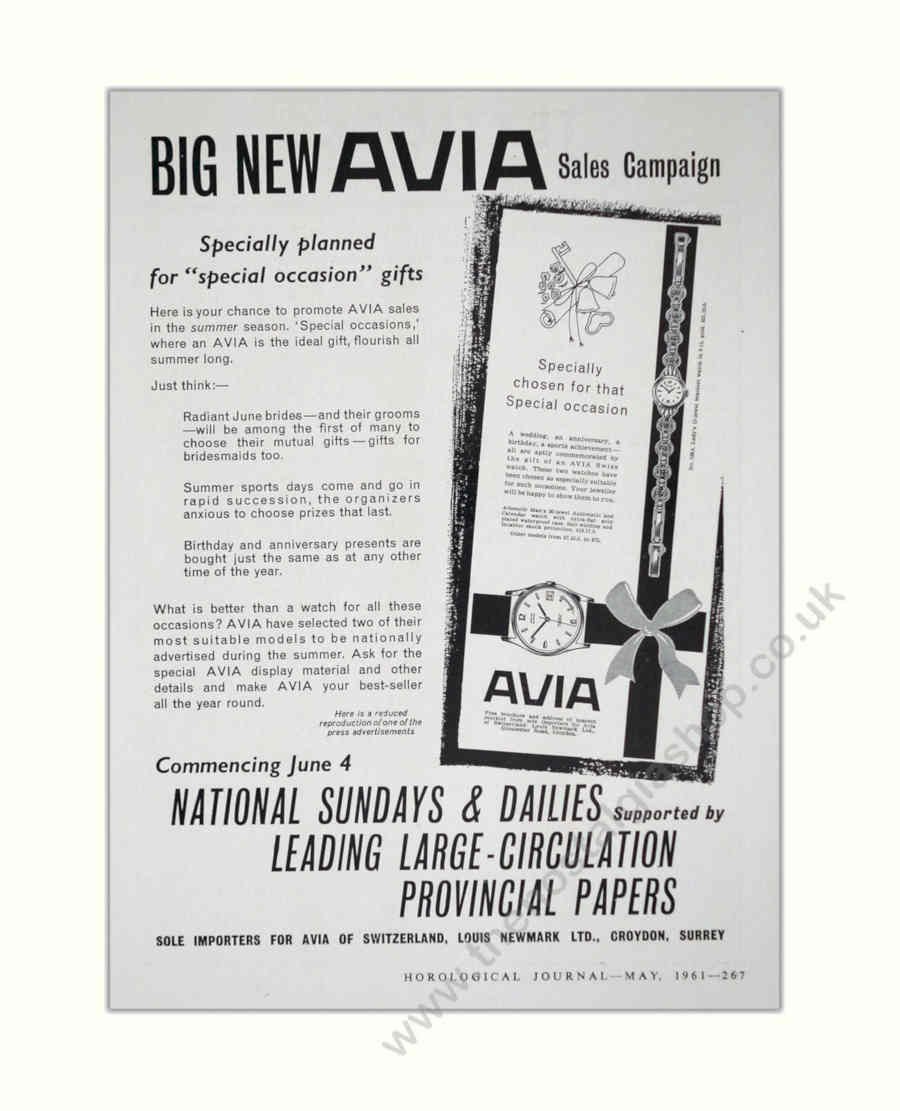 Avi Watches 1961 Vintage Retro Advert Poster A4 Photo Print