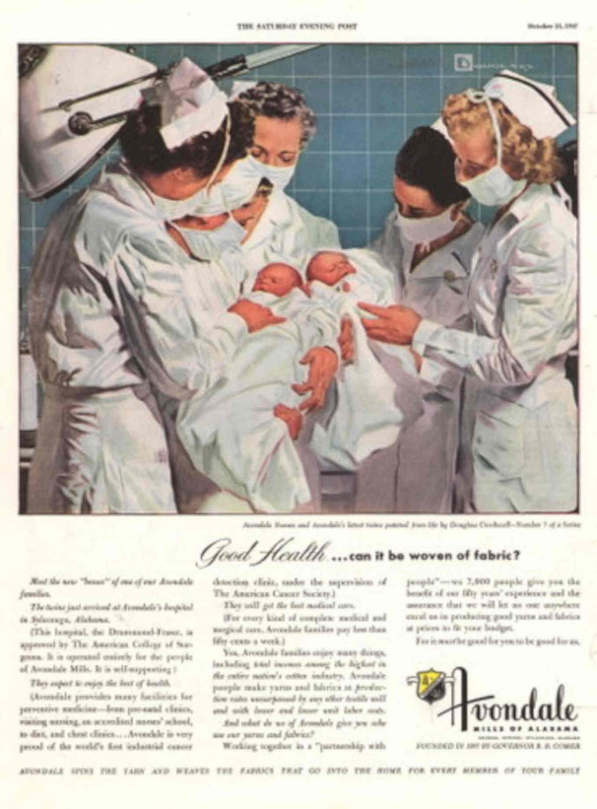 Avondale Mills Babies 1940s Vintage Retro Advert Poster