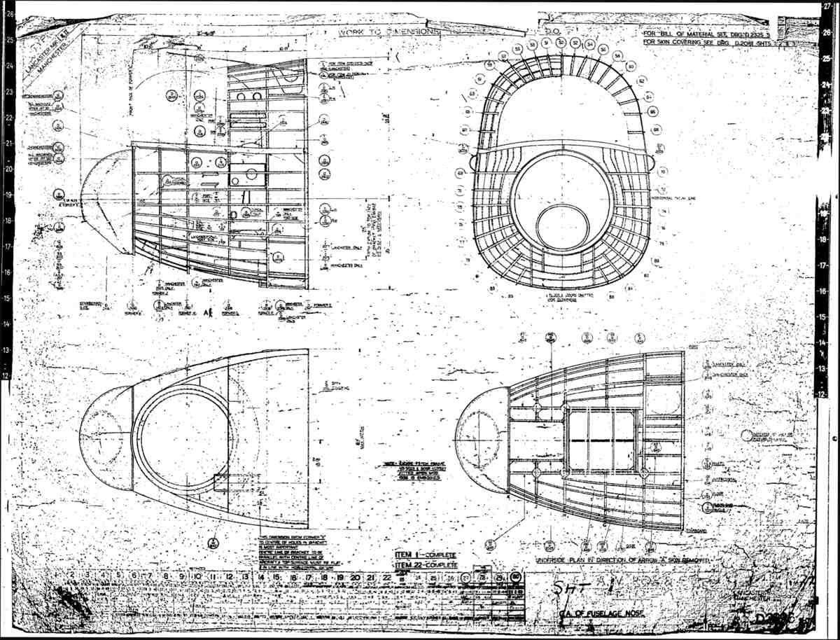 Avro Lancaster Blueprints Fuselage Nose GA 01 A4 Photo Print