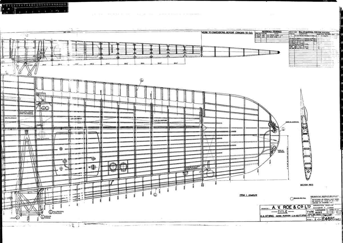 Avro Lancaster Blueprints Wing (Outer 01) A4 Photo Print