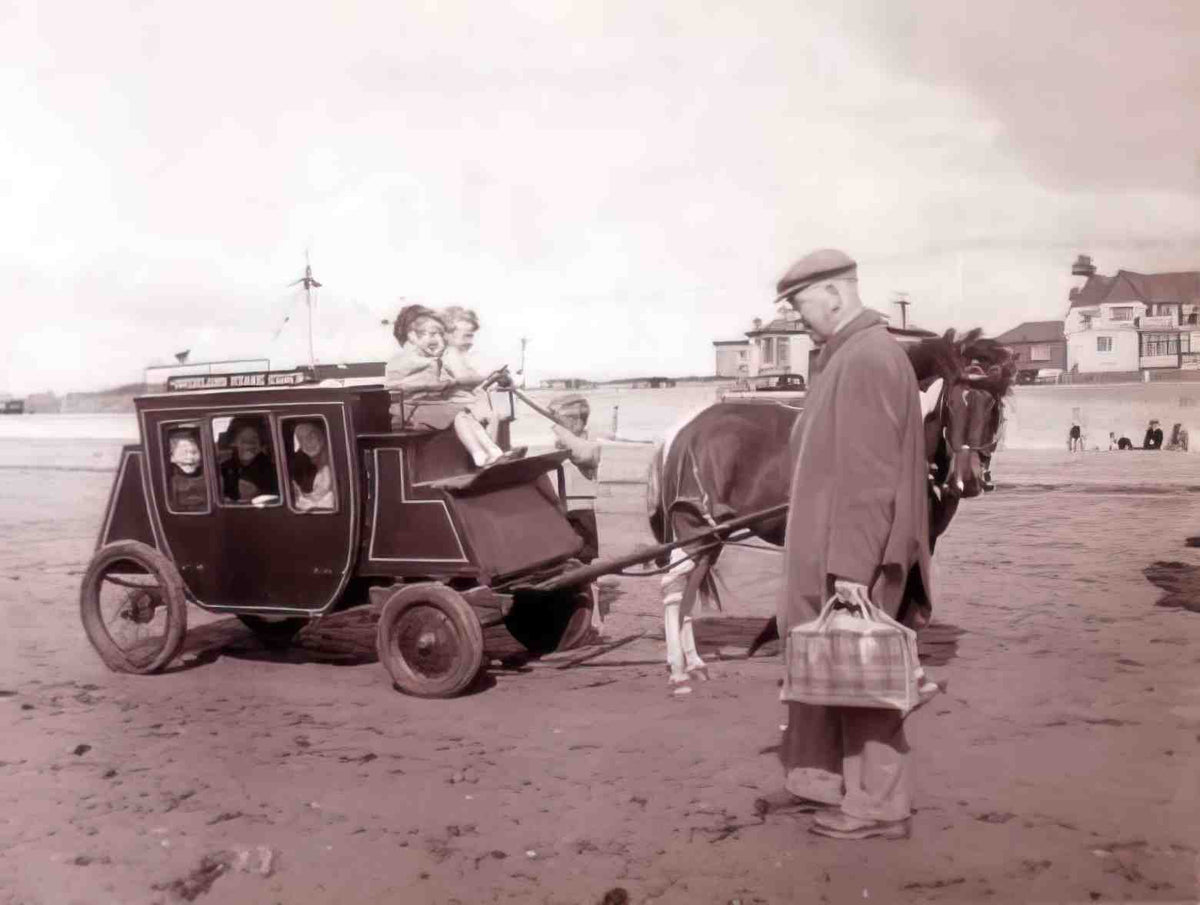 Ayrshire Prestwick Children have a ride on a stagecoach on the beach Vintage A4 Photo Print