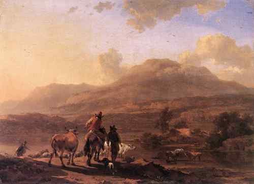 BERCHEM Nicolaes Italian Landscape At Sunset  A4 Photo Print