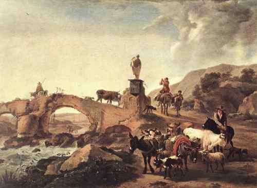 BERCHEM Nicolaes Italian Landscape With Bridge  A4 Photo Print