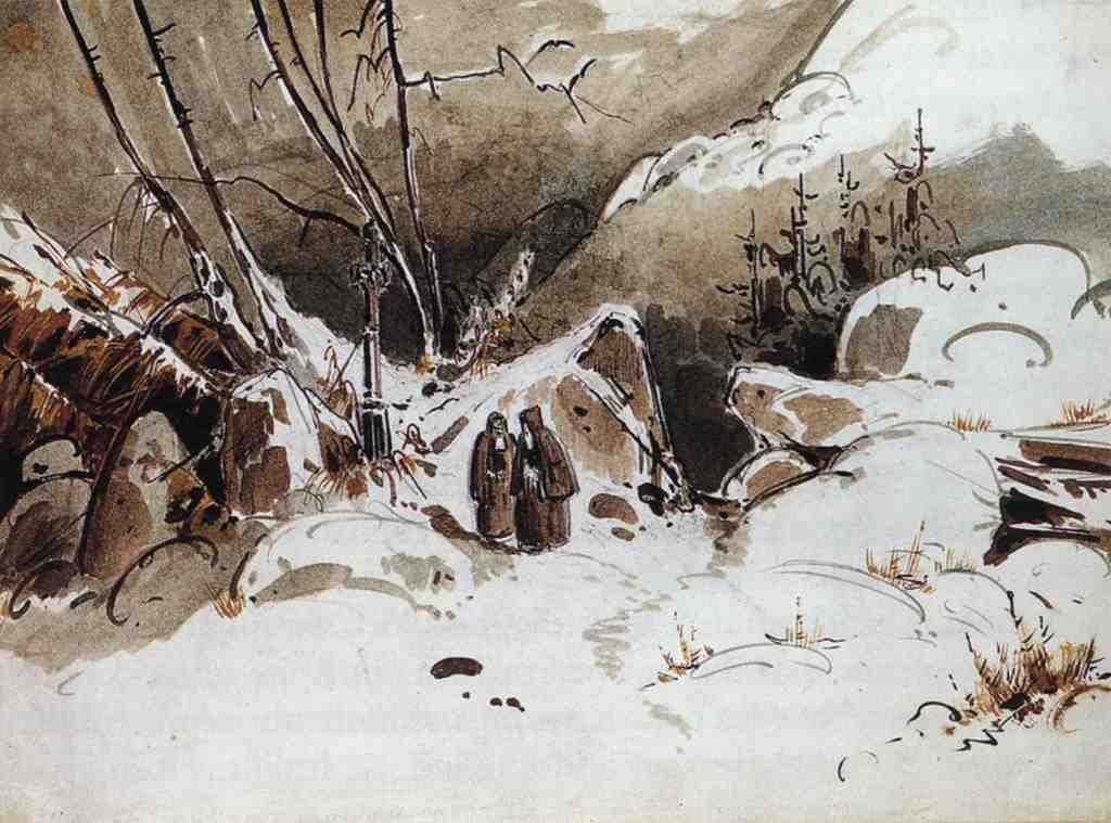 BLECHEN Karl Alpine Pass In Winter With Monks Art A4 Photo Print UK