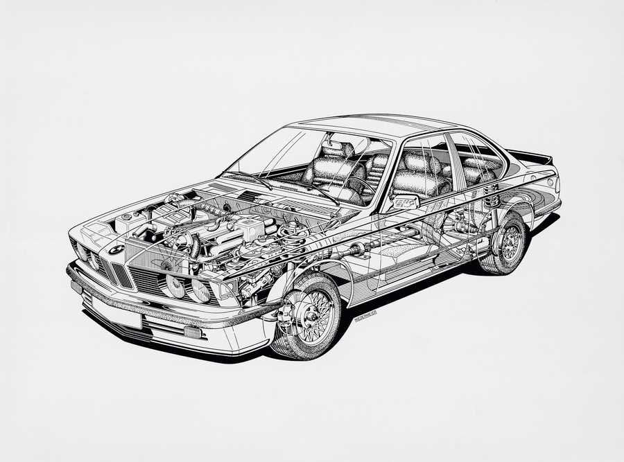 BMW 635 CSi E24 1978 cutaway A4 Photo Print