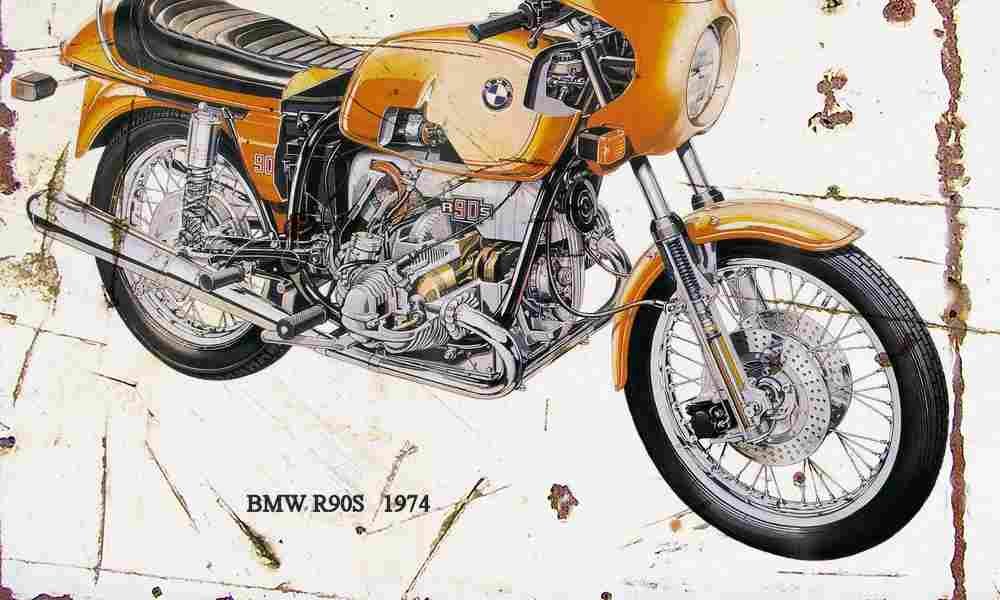 BMW R90S 1974 ghosted Aged Vintage A4 Photo Print