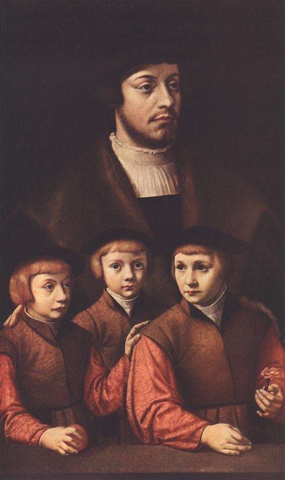 BRUYN Barthel Portrait Of A Man With Three Sons Art A4 Photo Print