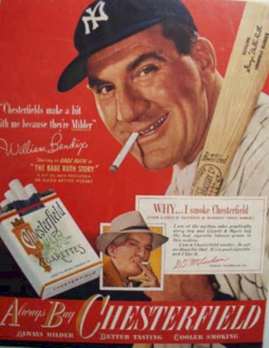 Babe Ruth Chesterfield Vintage Retro Advert Ads A4 Photo Print