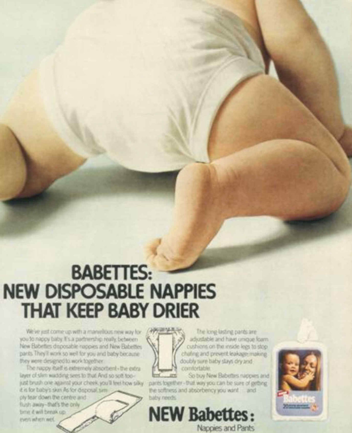 Babettes Nappies Baby Vintage Retro Advert Poster A4 Photo Print