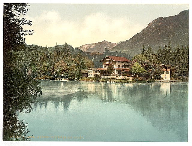 Badersee with hotel Upper Bavaria Vintage A4 Photo Print